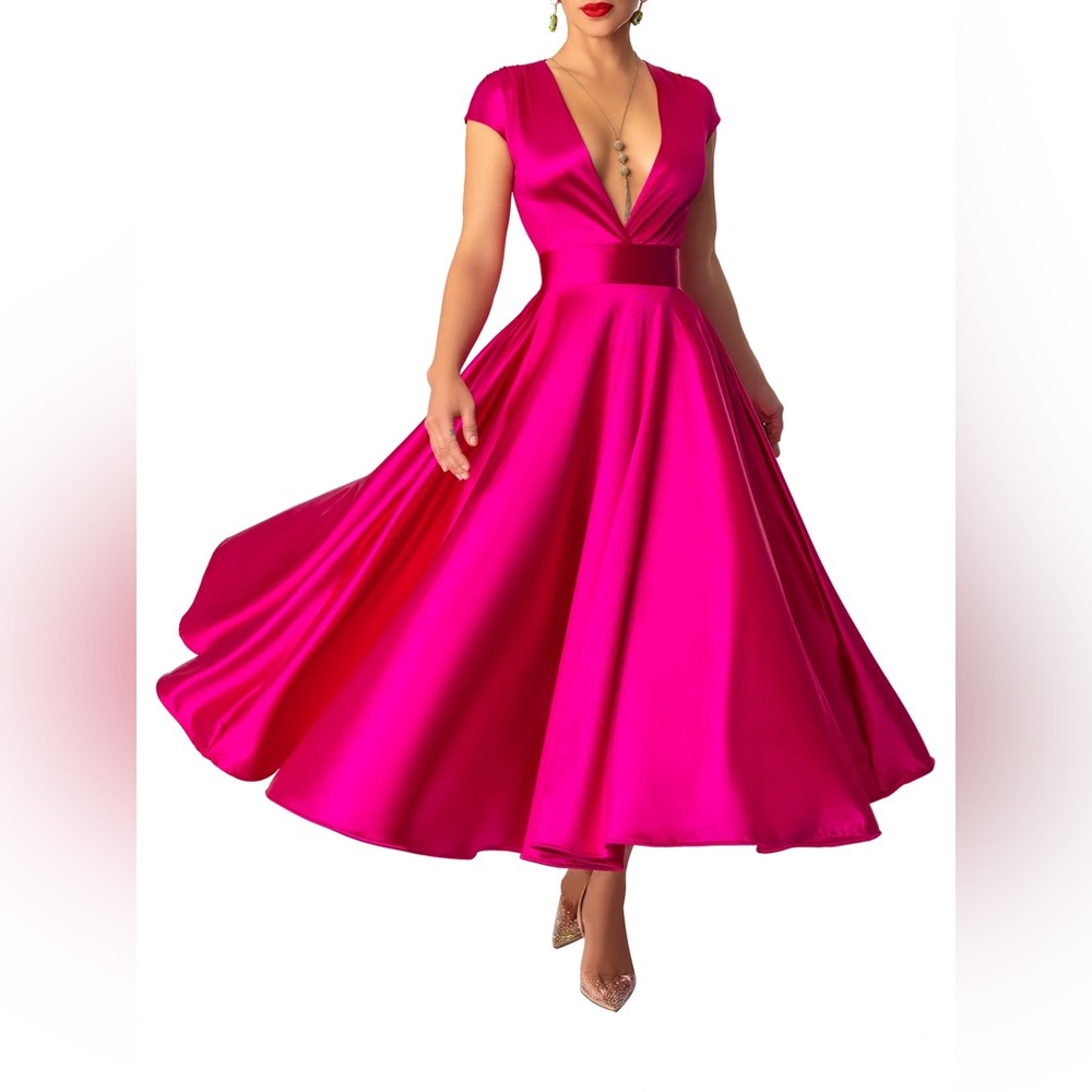 Elegant Magenta Satin Evening Dress
